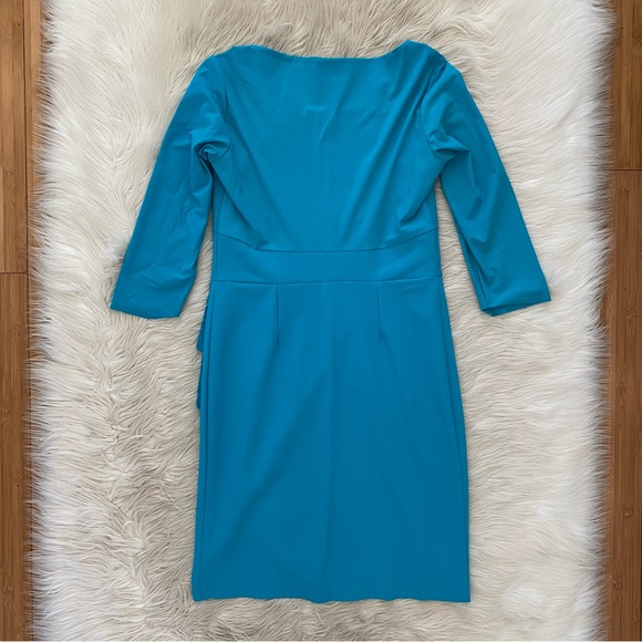 Chiara Boni Teal Blue Turquoise Elbow Sleeve Square Neck Stretch Jersey Dress - Picture 6 of 13